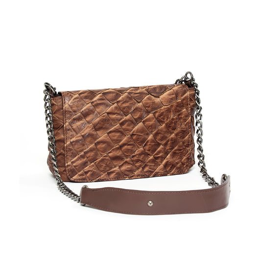 Tainá - Bolsa Tiracolo / Transversal em Couro de Pirarucu Café