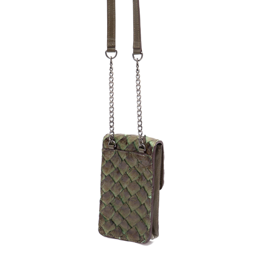 CENDI - Mobile Bag em couro de pirarucu verde militar