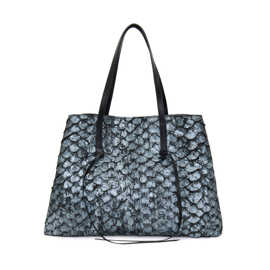 Cobé - Shopper em couro de pirarucu Preto com Prata