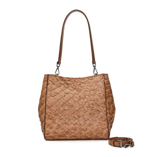 Suyane - Bolsa Tiracolo Transversal em Couro de Pirarucu Tobacco