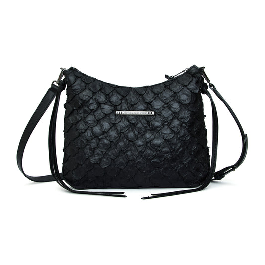 Yara - Bolsa Tiracolo Transversal em Couro de Pirarucu Preto