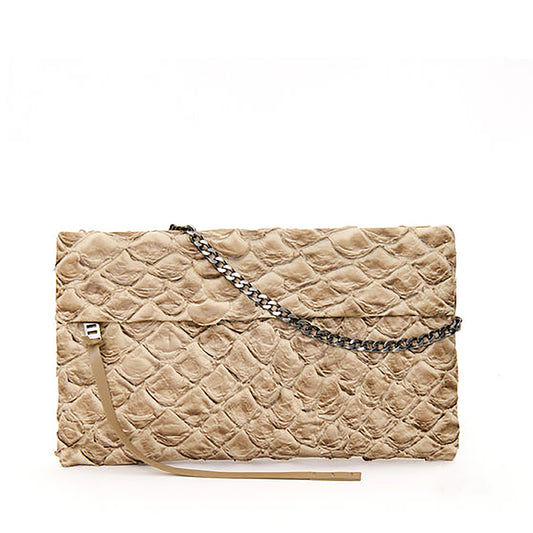 Aquira Maxi Clutch em Couro de Pirarucu - Cor Cappuccino