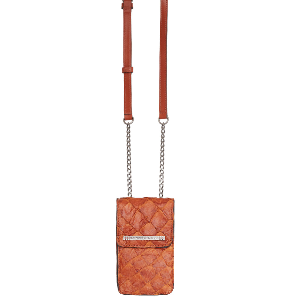 CENDI - Mobile Bag em couro de pirarucu telha