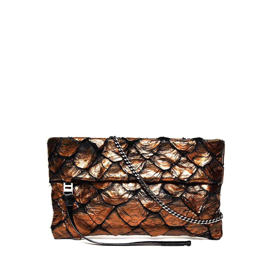 Aquira Mini - Mini Clutch em couro de pirarucu - Bronze
