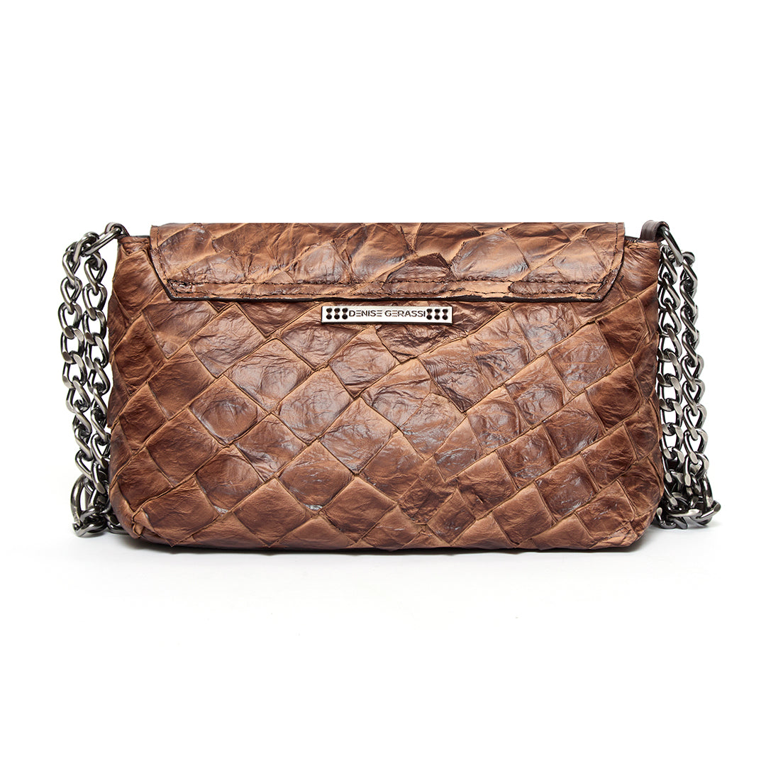 Tainá - Bolsa Tiracolo / Transversal em Couro de Pirarucu Café