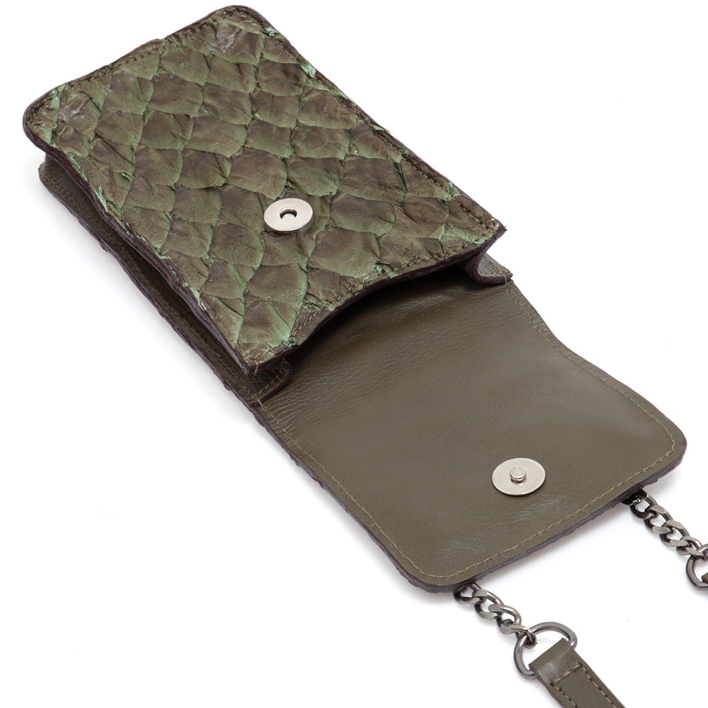CENDI - Mobile Bag em couro de pirarucu verde militar