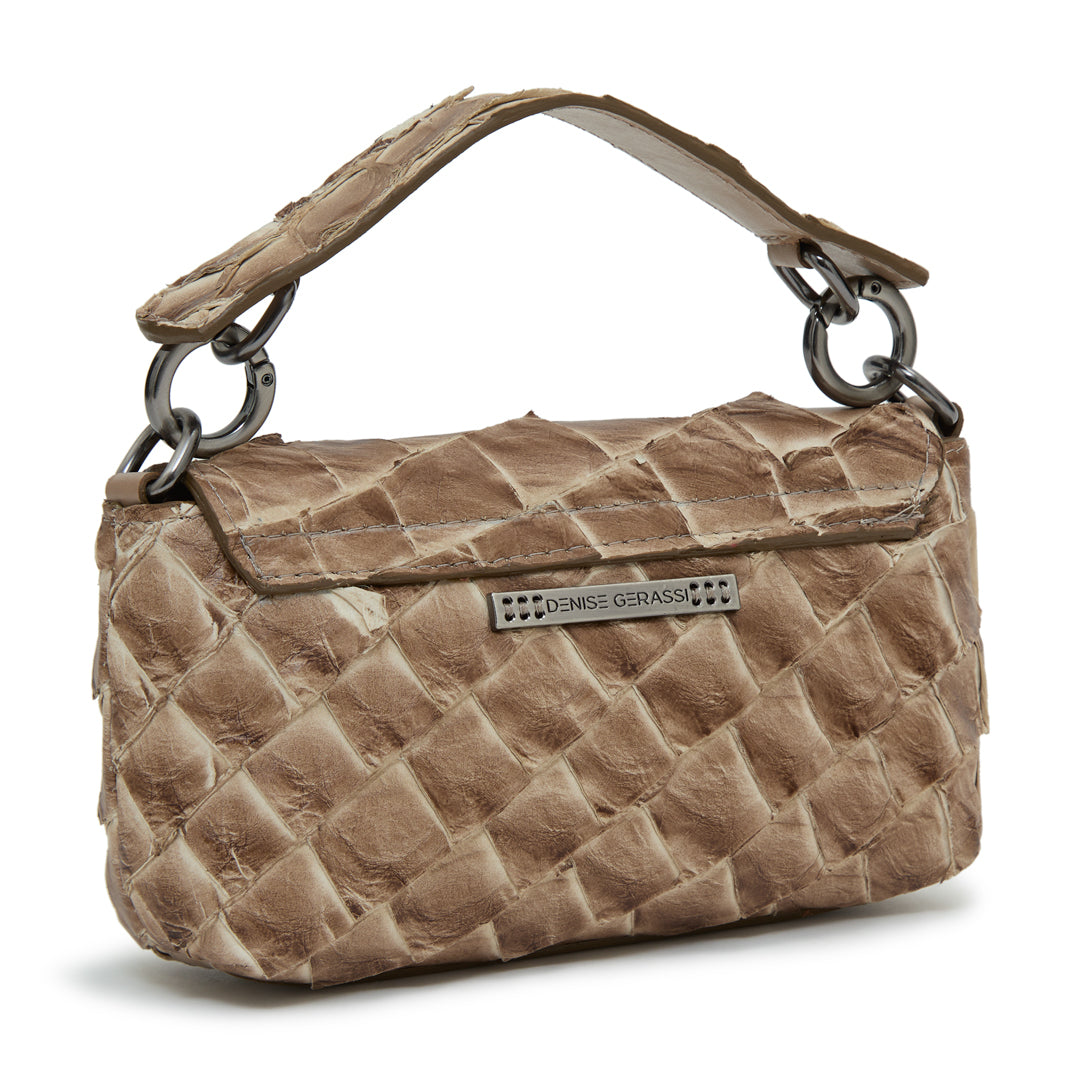 HUARI - Mini handbag em couro de pirarucu - Cappuccino