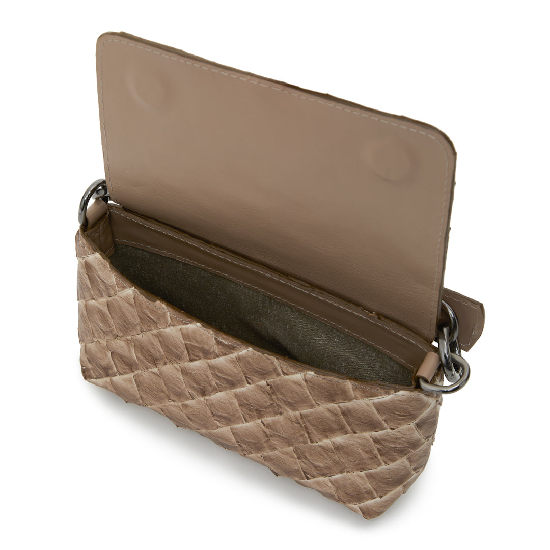 HUARI - Mini handbag em couro de pirarucu - Cappuccino
