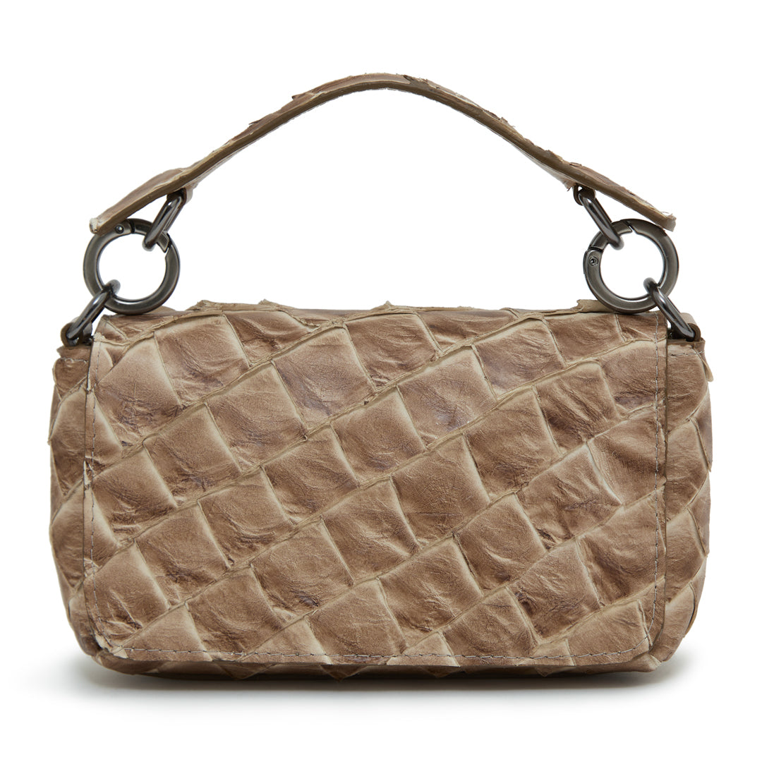 HUARI - Mini handbag em couro de pirarucu - Cappuccino