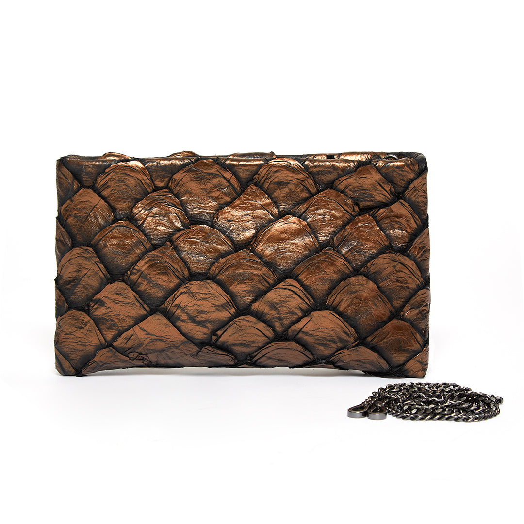 Aquira Mini - Mini Clutch em couro de pirarucu - Bronze