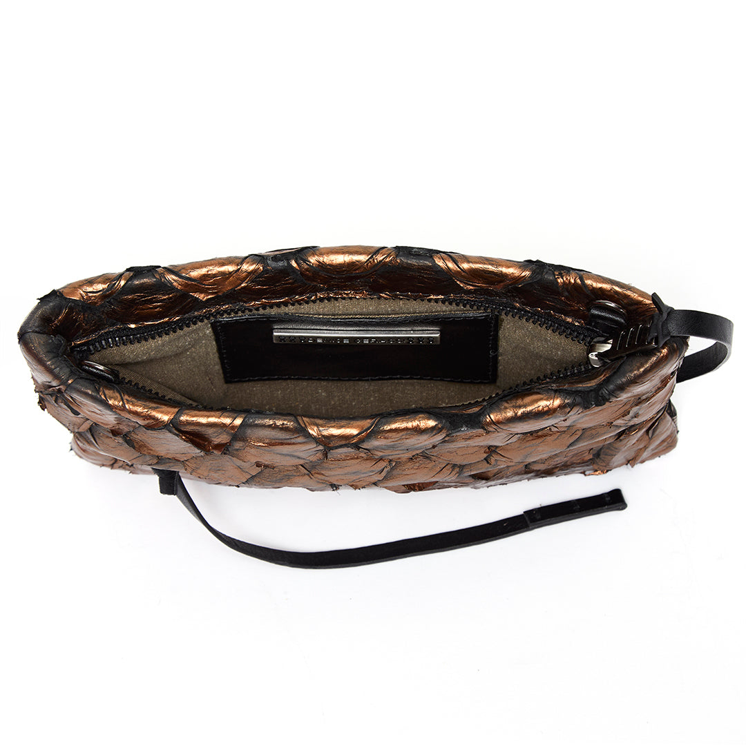 Aquira Mini - Mini Clutch em couro de pirarucu - Bronze