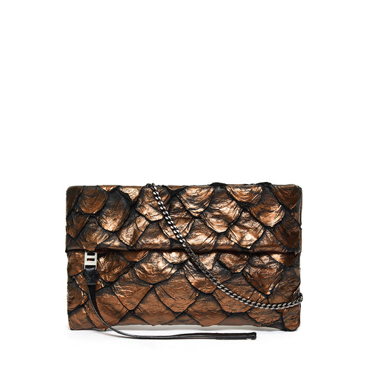 Aquira Mini - Mini Clutch em couro de pirarucu - Bronze