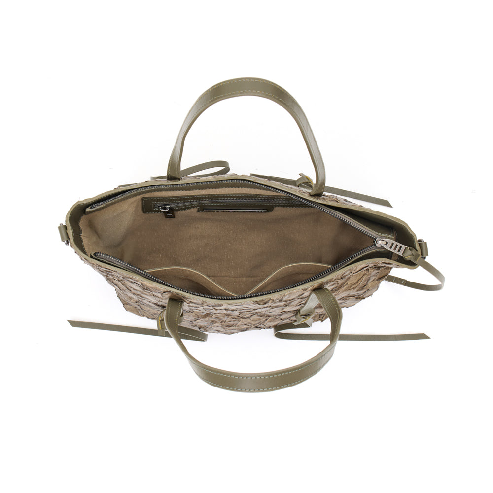 Luna - Shopper em couro de pirarucu Oliva