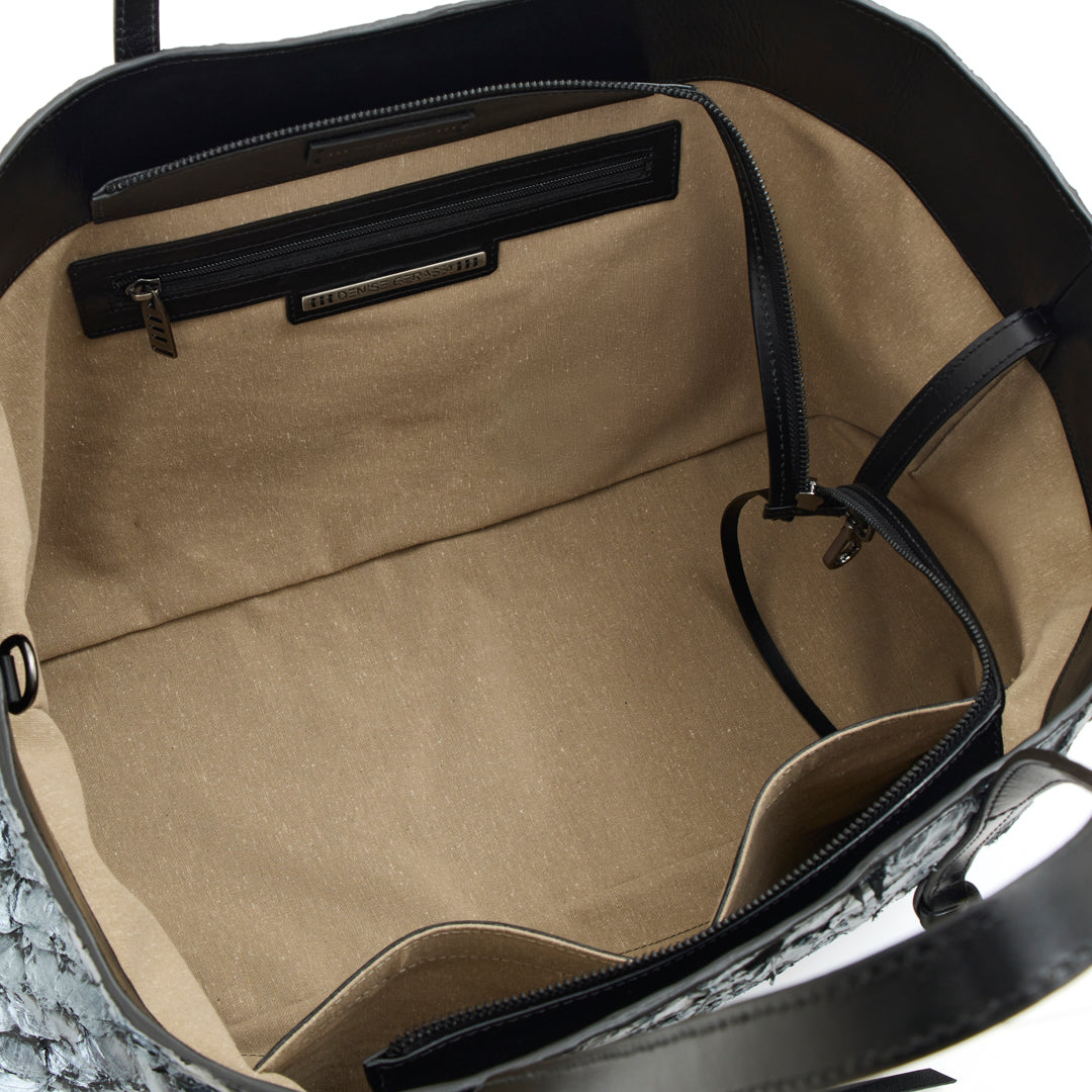 Cobé - Shopper em couro de pirarucu Preto com Prata