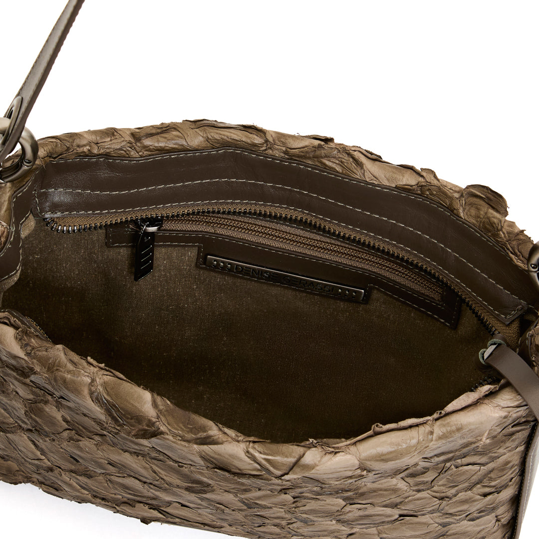 Aimara - Handbag em couro de pirarucu Oliva