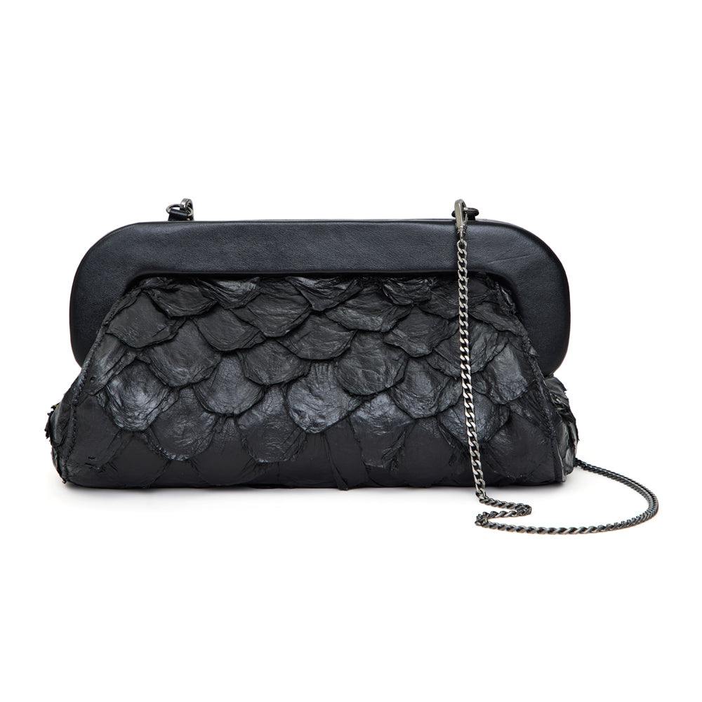Inara - Bolsa Clutch em Couro de Pirarucu Preto
