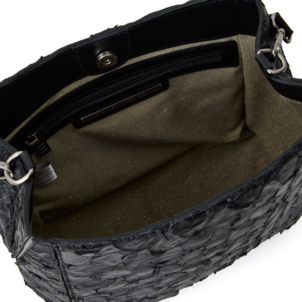 Suyane - Bolsa Tiracolo Transversal em Couro de Pirarucu Preto