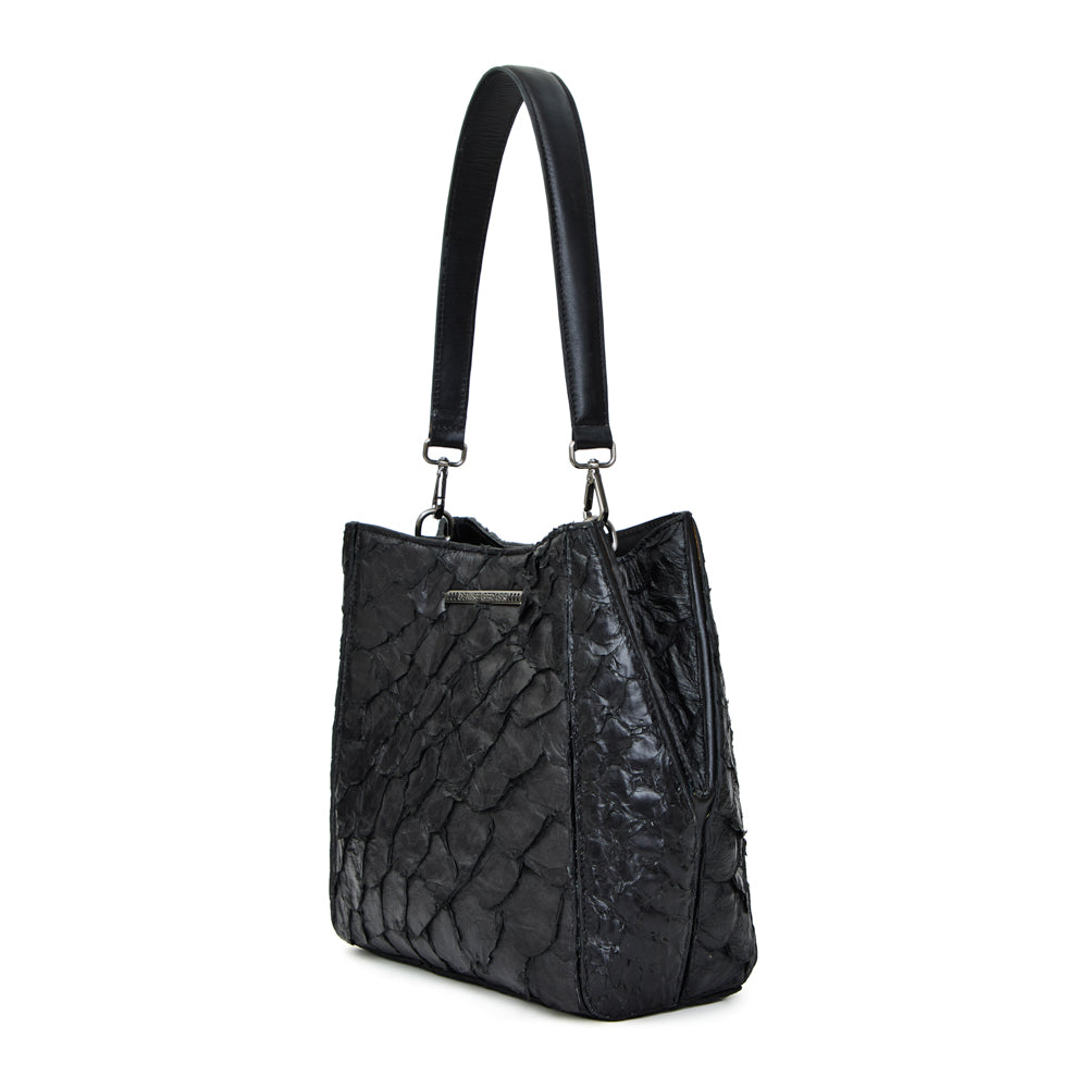 Suyane - Bolsa Tiracolo Transversal em Couro de Pirarucu Preto