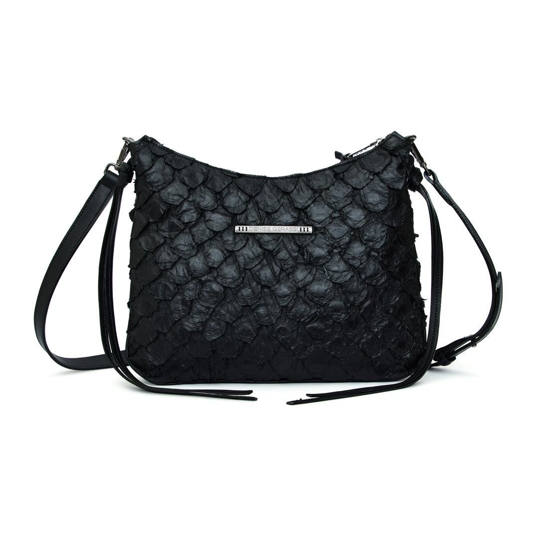 Yara - Bolsa Tiracolo Transversal em Couro de Pirarucu Preto