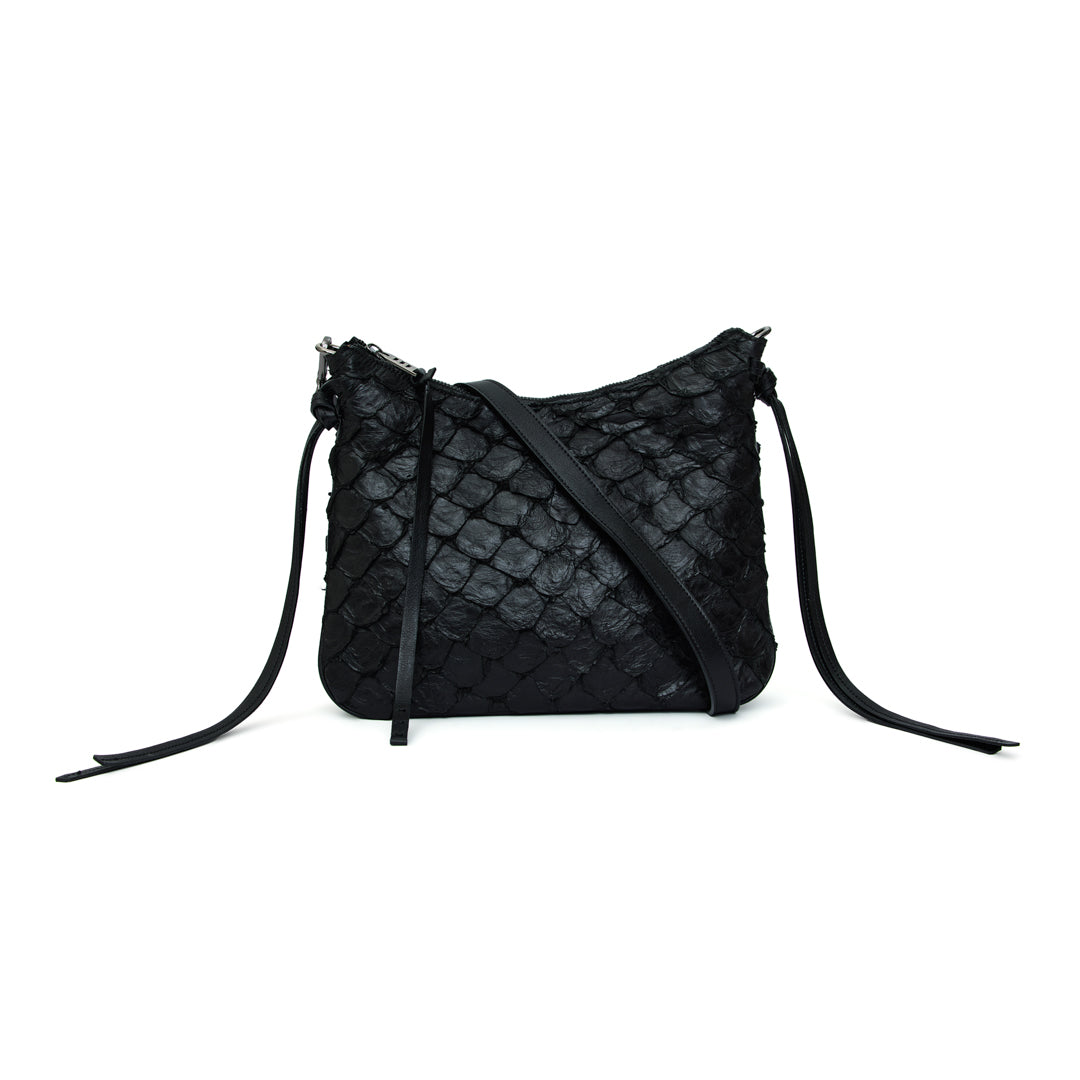 Yara - Bolsa Tiracolo Transversal em Couro de Pirarucu Preto