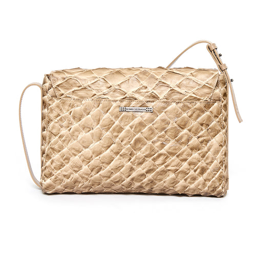 Guaíra - Bolsa Tiracolo Transversal em Couro de Pirarucu Cappuccino