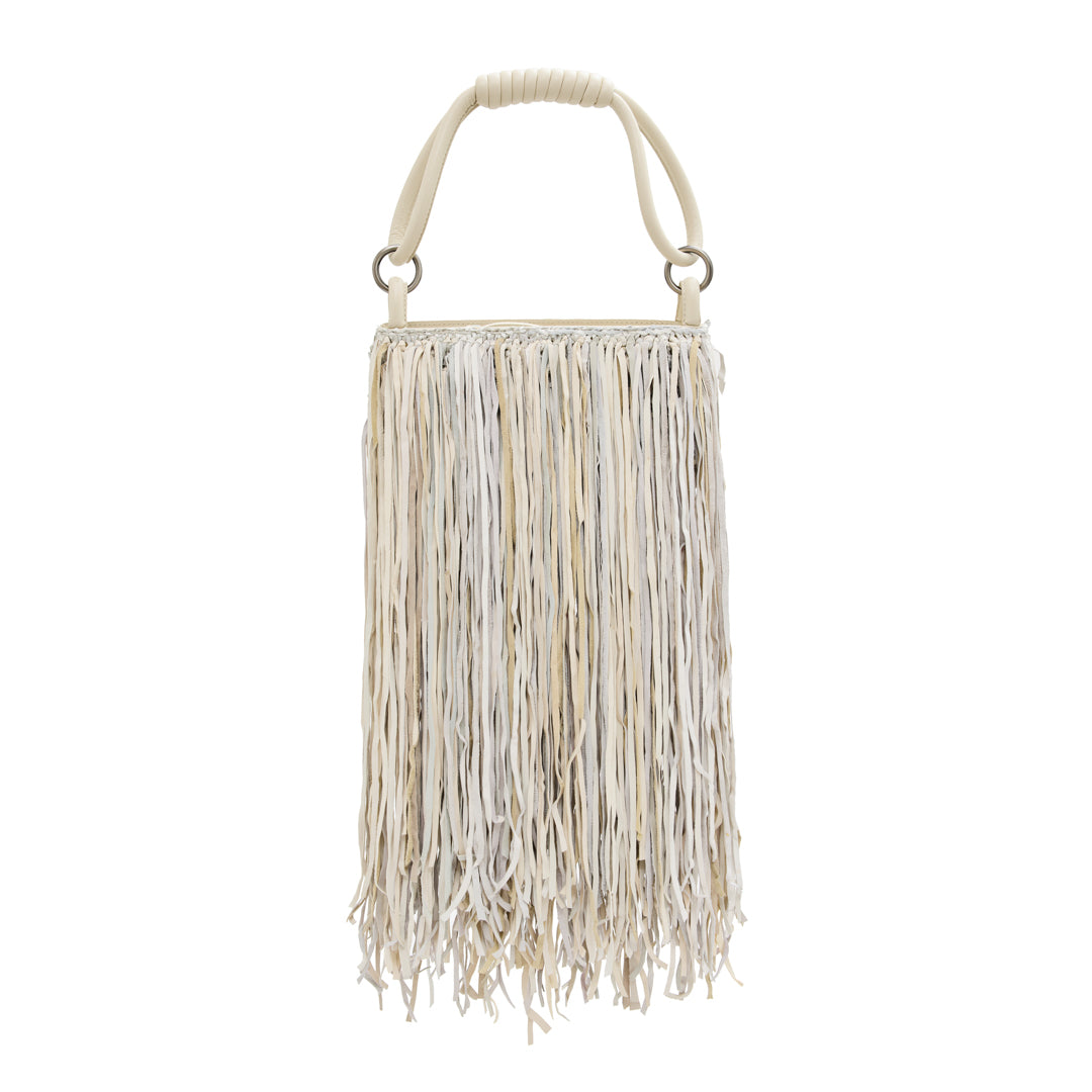 APUÃ - Bolsa tiracolo em couro com frente em franjas longas - Mix Neutros