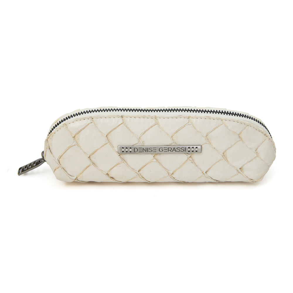 Porta Lápis em Couro de Pirarucu Off-white