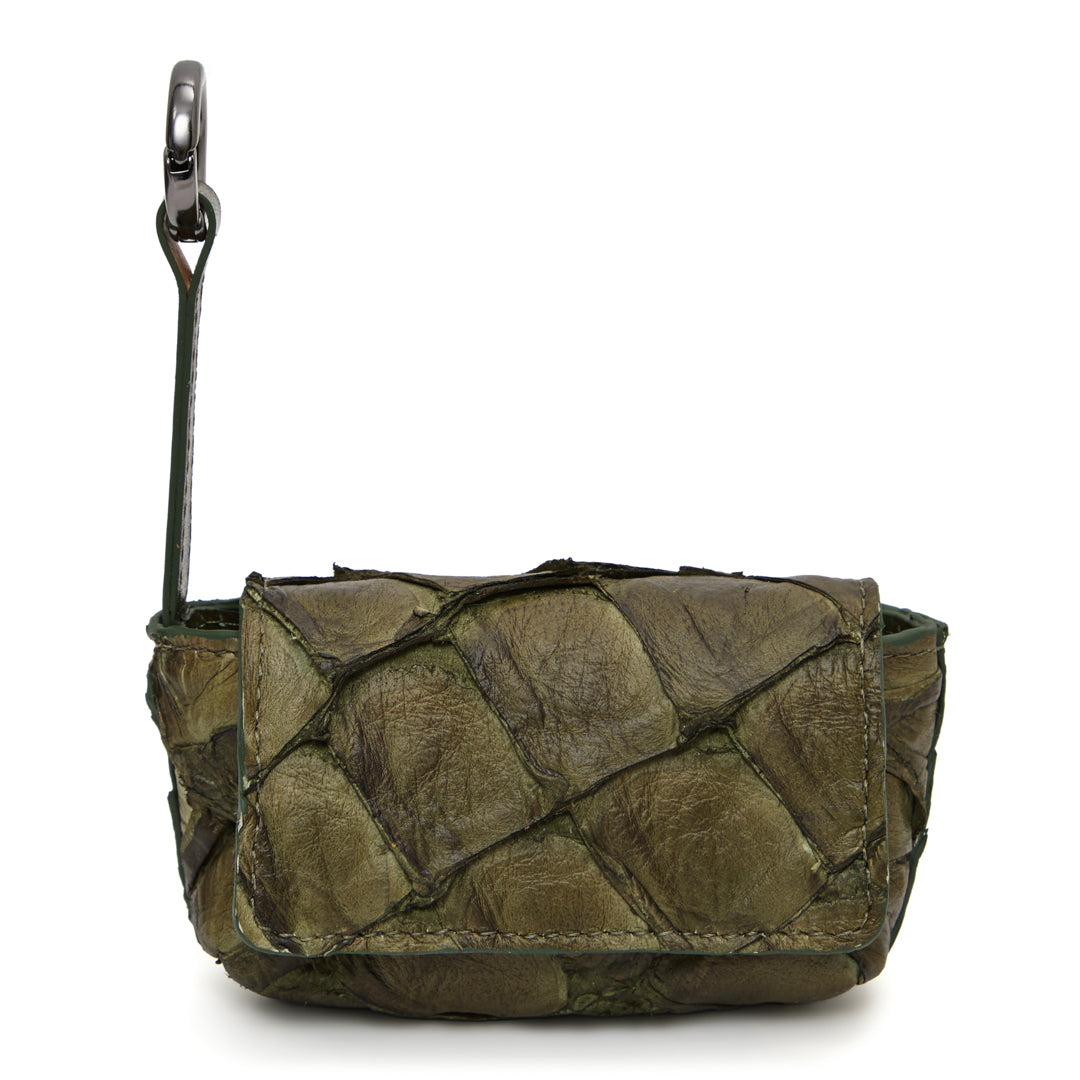 Ladedê - Mini Estojo em Couro de Pirarucu Verde Militar