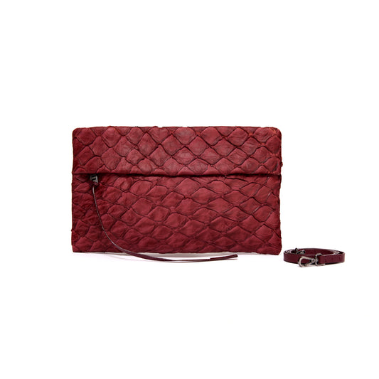 Bolsa Aquira Maxi Clutch em Couro de Pirarucu - Cor Claret