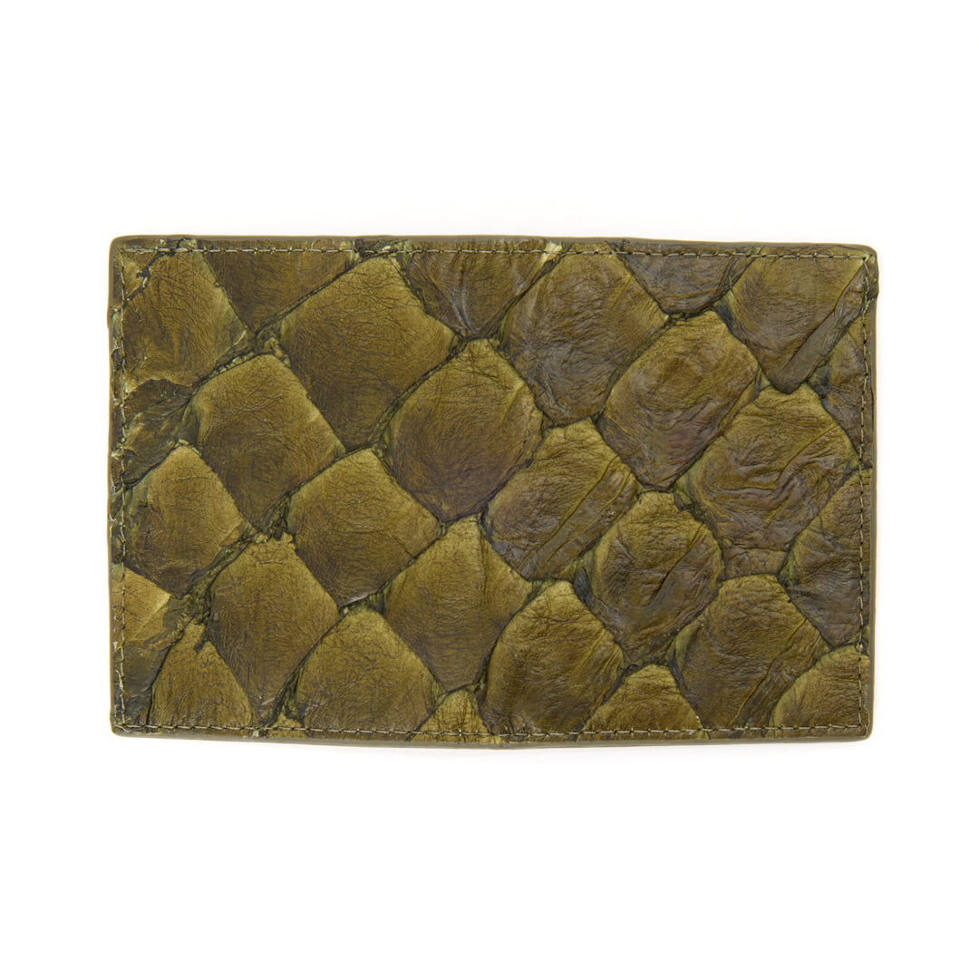 Porta Cartões em Couro de Pirarucu Verde Militar