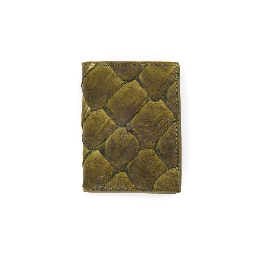 Porta Cartões em Couro de Pirarucu Verde Militar