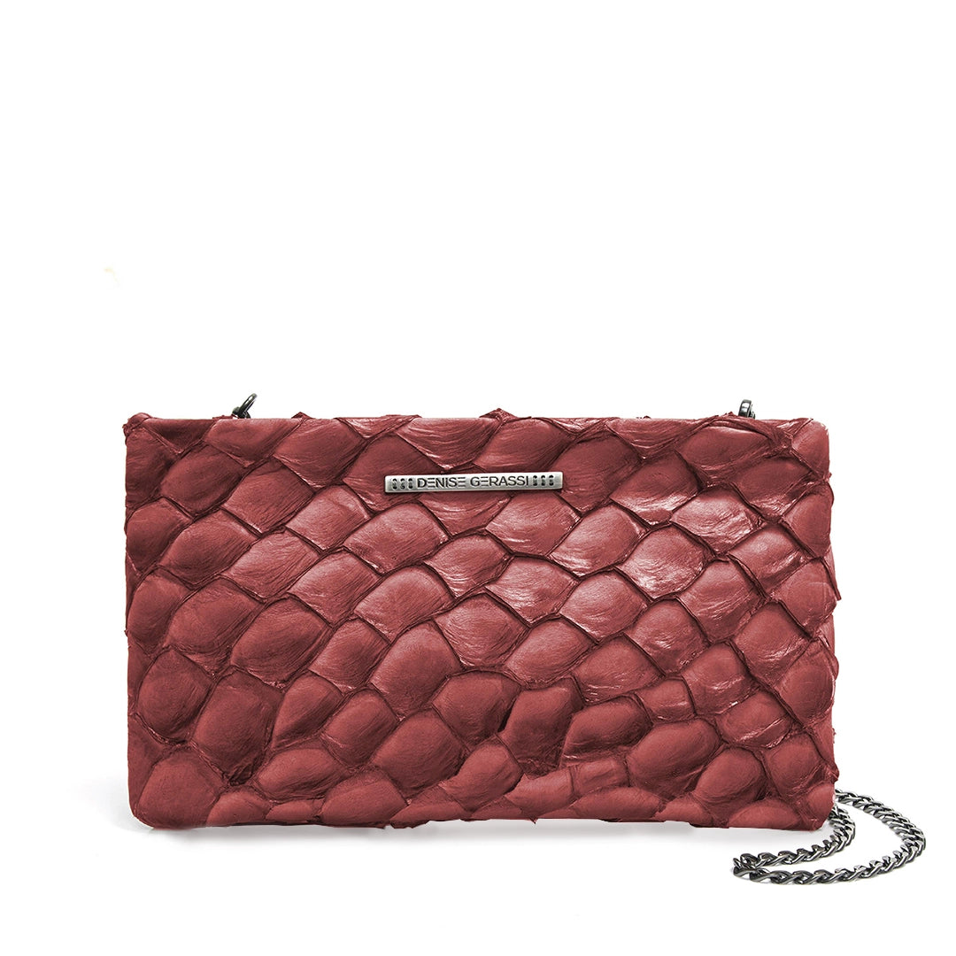 NEW AQUIRA - Maxi clutch in pirarucu leather. Comes with chain strap