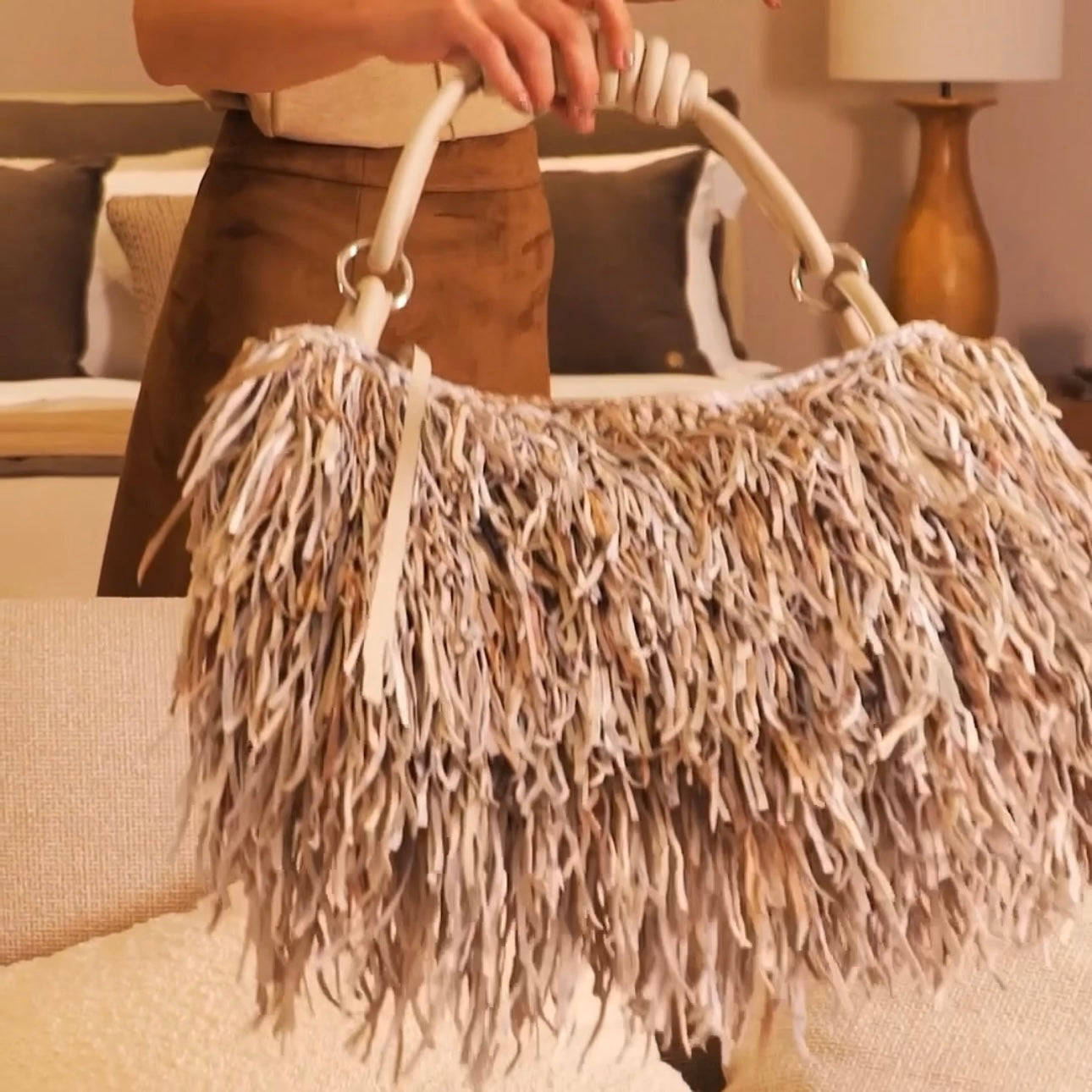 Nanine - Leather handbag with twisted fringes