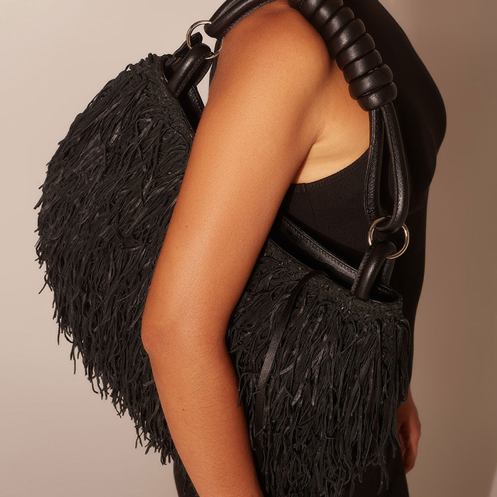 Nanine - Leather handbag with twisted fringes