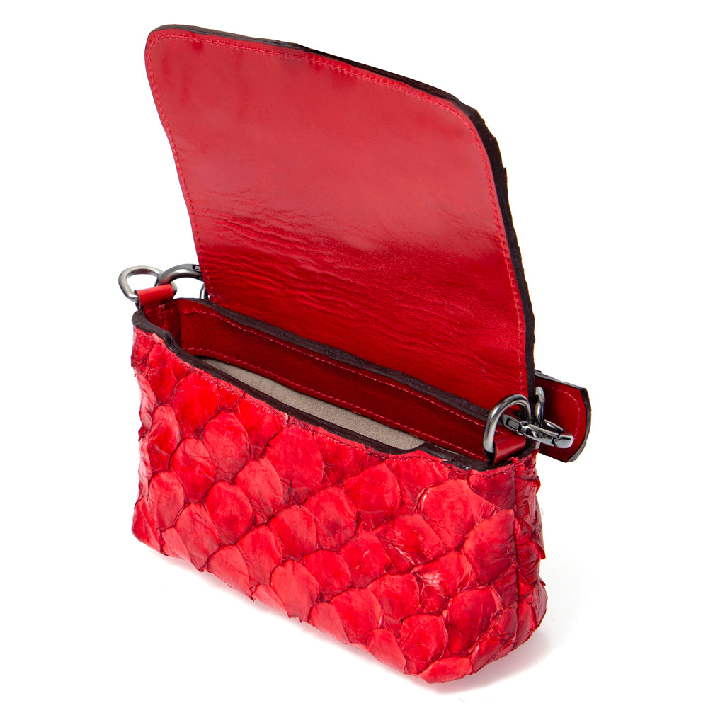 HUARI - Mini handbag em couro de pirarucu - Vermelha