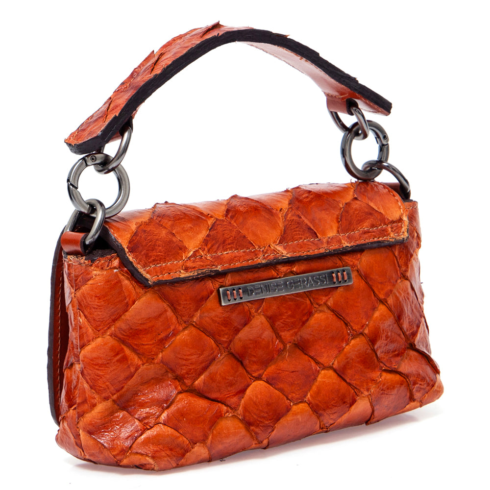 HUARI - Mini handbag em couro de pirarucu - Telha